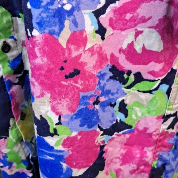 Lauren Ralph Lauren Size Medium Navy Floral Button Front Tunic 3/4 Sleeves EUC - Picture 6 of 13